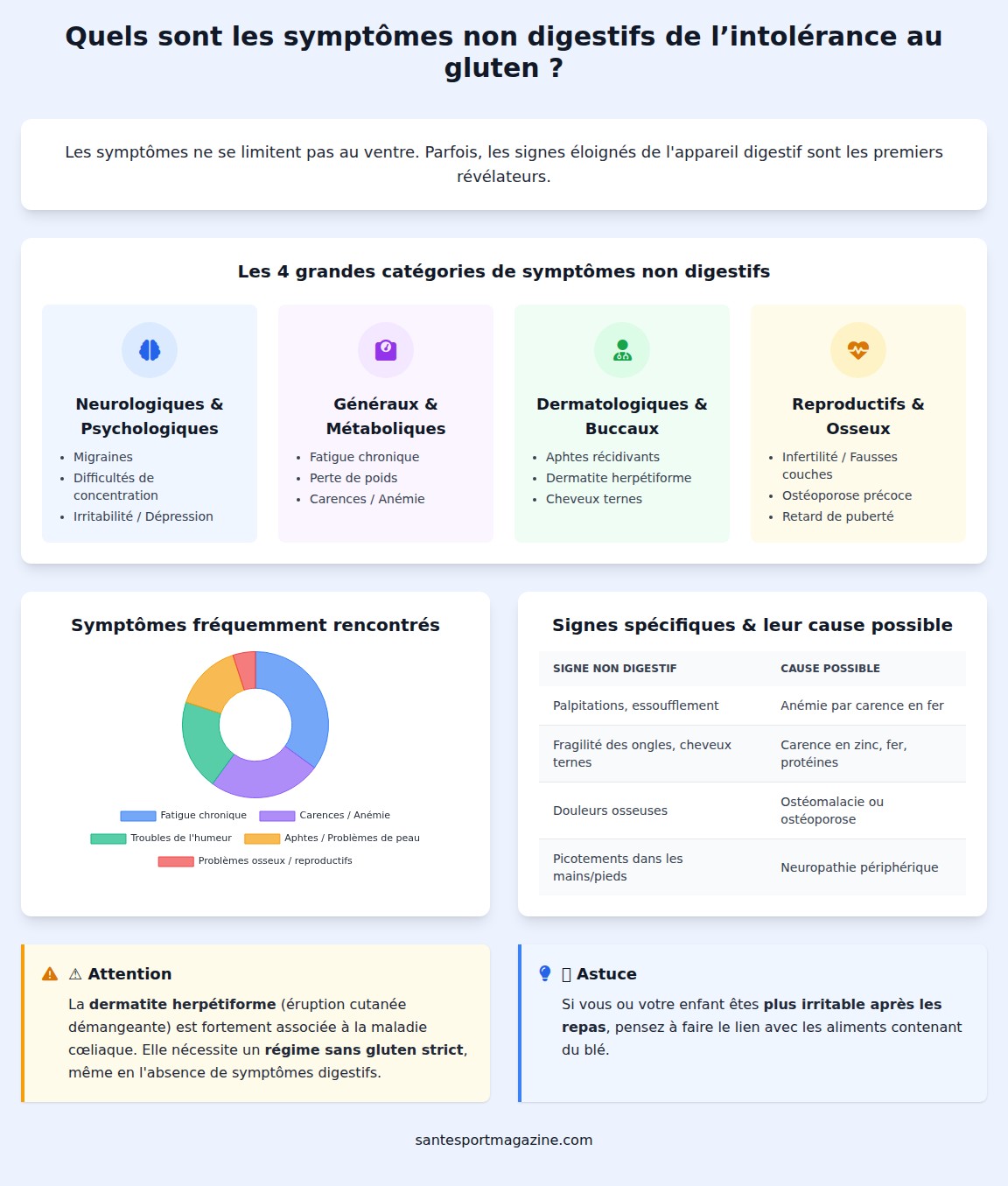 infographie Quels sont les symptômes non digestifs de l’intolérance au gluten ?